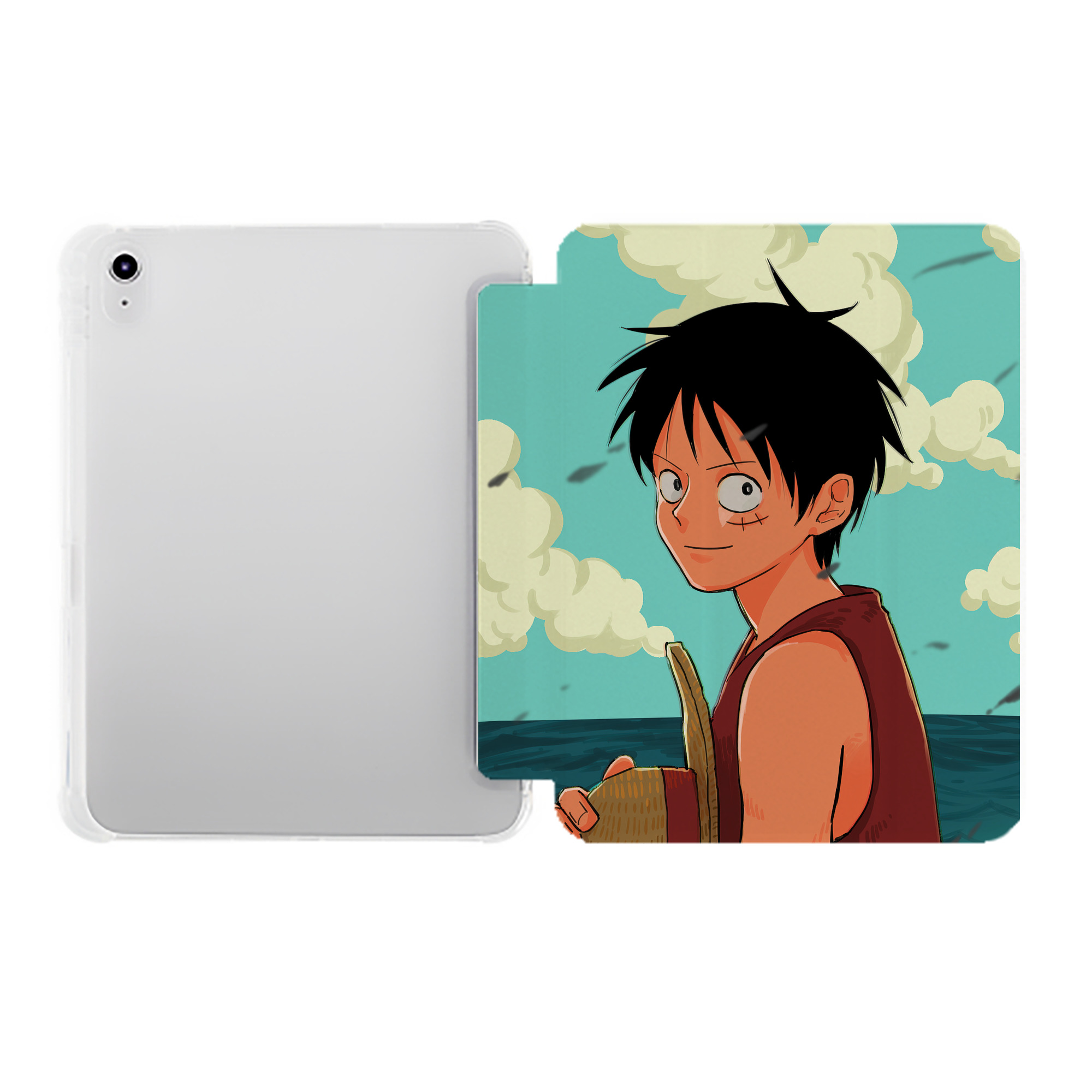 （画像用） ワンピース ONE PIECE IPad ケース ペン収納付き 三つ折りスタンド PUレザー×シリコン 対応機種9.5/10.5/10.9インチ